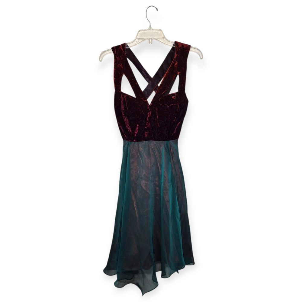 GUNNE SAX JESSICA MCCLINTOCK Vintage Cocktail Dress Velour Brown Green 9/10